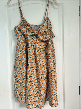 Women’s Orange Floral Tie-Front Sundress
